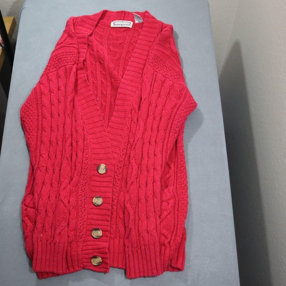 Mixed Blues Vintage 90s Red Cable Knit Cardigan Oversized Sweater Womens Medium